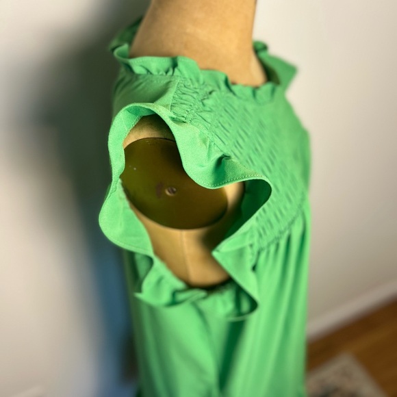 Michelle McDowell green pullover smocked dress with ruffle size large puff - Picture 3 of 8